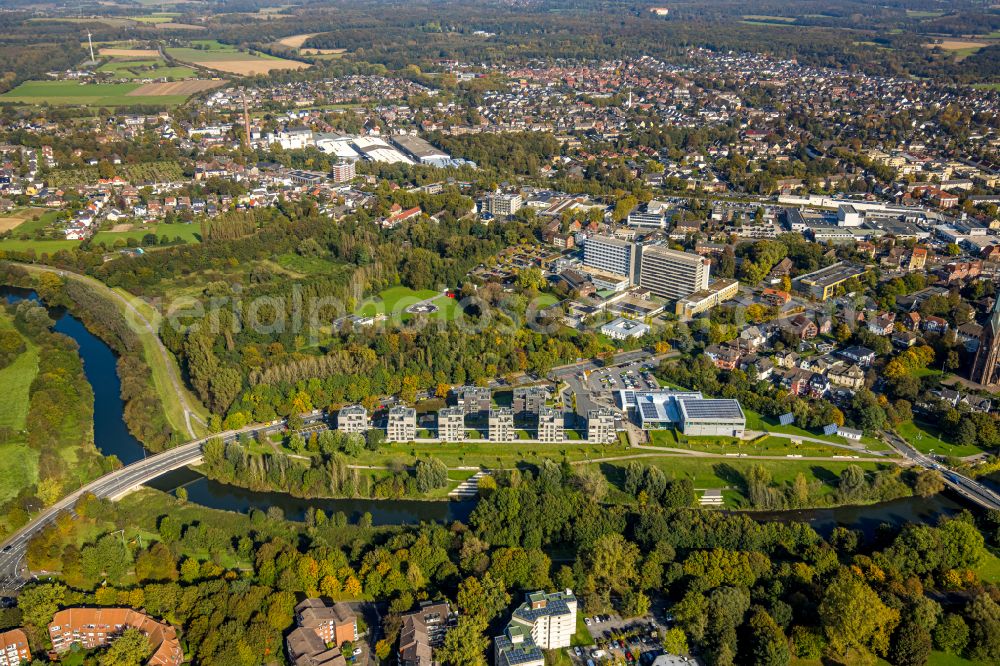 Aerial photograph Lünen - Residential construction site with multi-family housing development- on the Lippewohnpark - Wohnen on Flusspark in Luenen in the state North Rhine-Westphalia, Germany