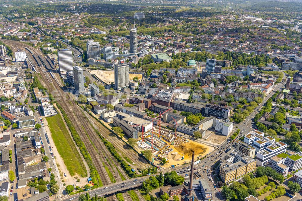 Aerial image Essen - Residential construction site with multi-family housing development- Literatur-Quartier on street Friedrichstrasse in the district Suedviertel in Essen at Ruhrgebiet in the state North Rhine-Westphalia, Germany