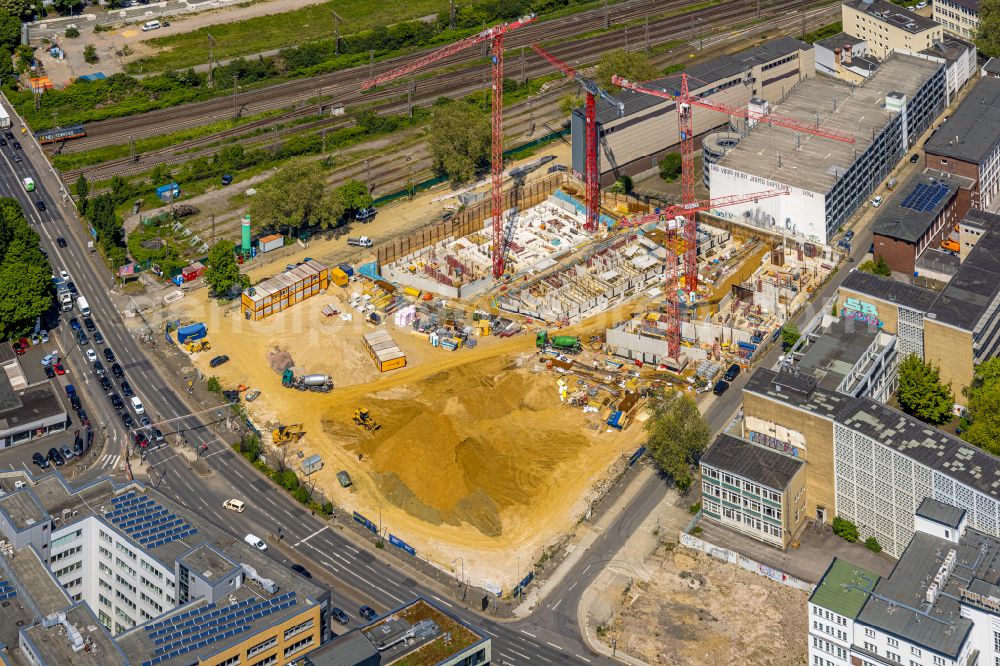 Essen from the bird's eye view: Residential construction site with multi-family housing development- Literatur-Quartier on street Friedrichstrasse in the district Suedviertel in Essen at Ruhrgebiet in the state North Rhine-Westphalia, Germany