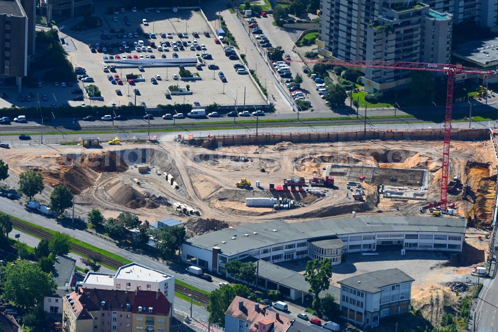 Nürnberg from the bird's eye view: Residential construction site with multi-family housing development- on the Luitpoldviertel between Regensburger Strasse - Hainstrasse - Scharrerstrasse in the district Ludwigsfeld in Nuremberg in the state Bavaria, Germany