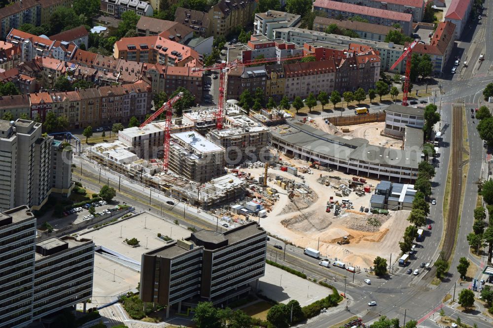 Aerial image Nürnberg - Residential construction site with multi-family housing development- on the Luitpoldviertel between Regensburger Strasse - Hainstrasse - Scharrerstrasse in the district Ludwigsfeld in Nuremberg in the state Bavaria, Germany