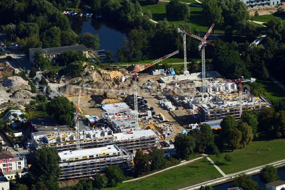 Berlin from the bird's eye view: Residential construction site with multi-family housing development- Am Maselakepark in the district Spandau Hakenfelde in Berlin, Germany