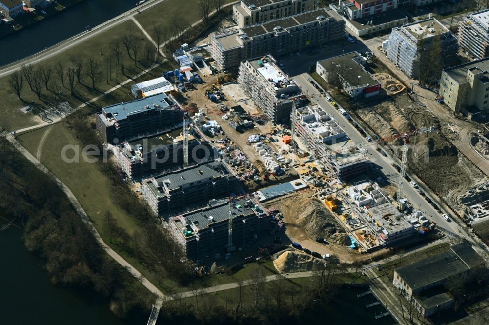 Berlin from the bird's eye view: Residential construction site with multi-family housing development- Am Maselakepark in the district Spandau Hakenfelde in Berlin, Germany