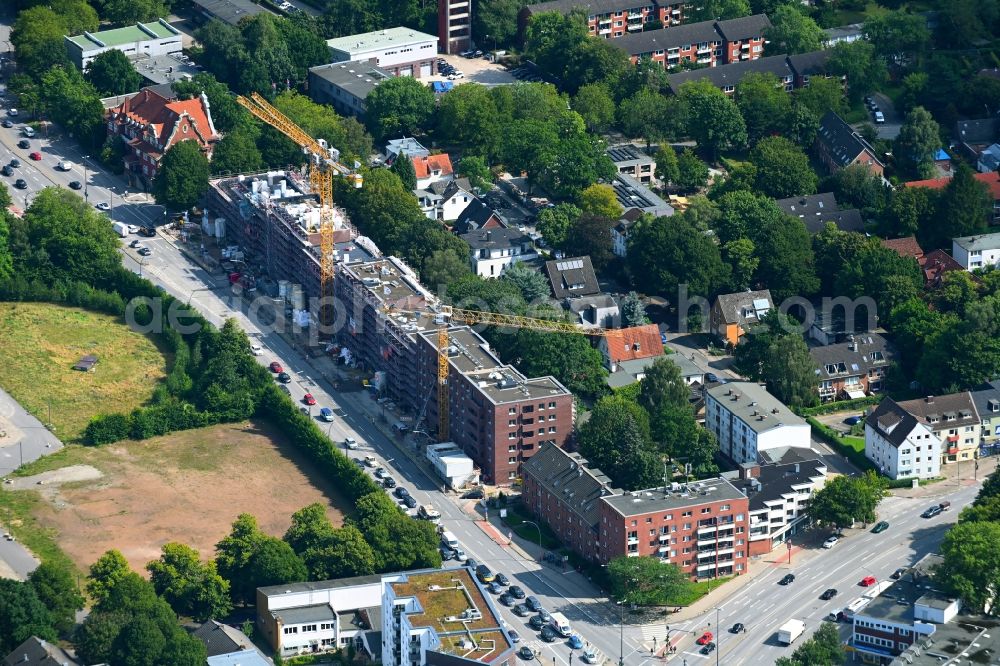 Hamburg from above - Residential construction site with multi-family housing development- on the Neue Mitte Stellingen on Sportplatzring - Basselweg in the district Stellingen in Hamburg, Germany