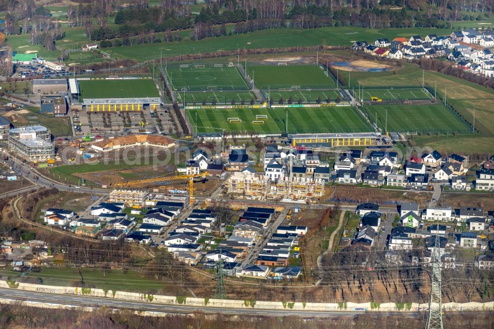 Dortmund from above - Residential construction site with multi-family housing development on Hohenbuschei-Allee in the district Brackeler Feld in Dortmund in the state North Rhine-Westphalia, Germany