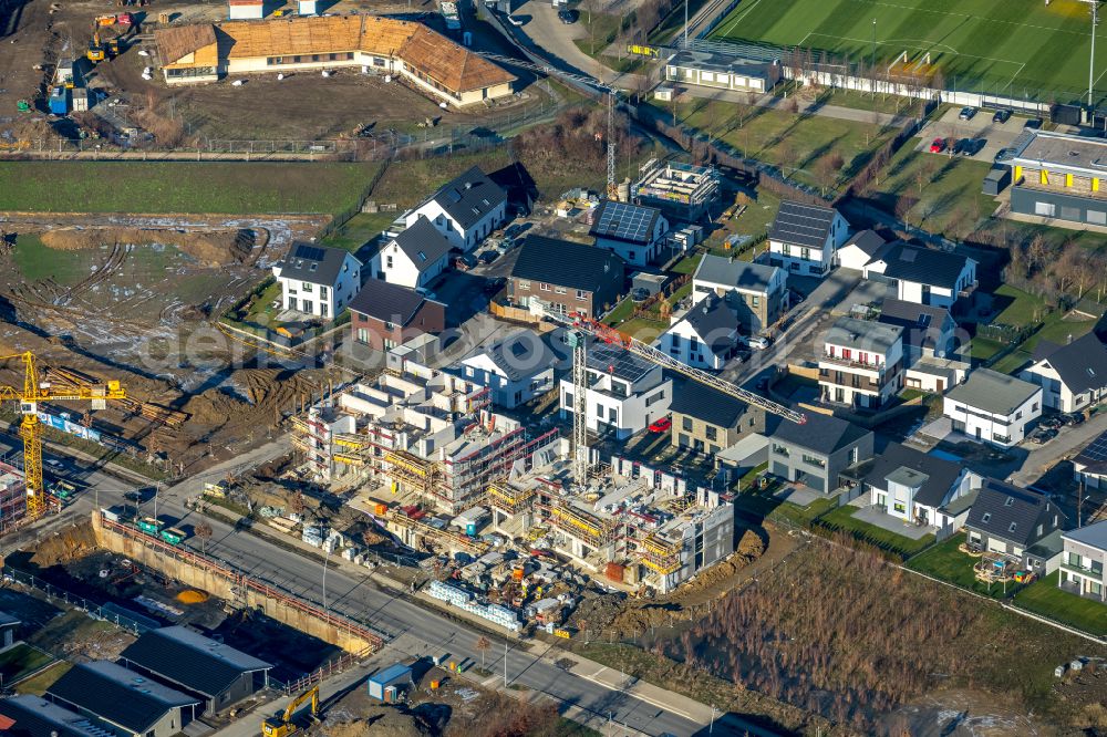 Dortmund from the bird's eye view: Residential construction site with multi-family housing development on Hohenbuschei-Allee in the district Brackeler Feld in Dortmund in the state North Rhine-Westphalia, Germany