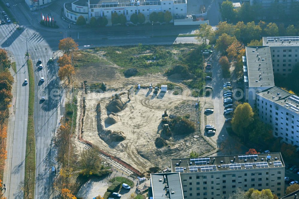 Aerial image Berlin - Residential area construction site with multi-family housing development - new building on Hellersdorfer Strasse Cecilienstrasse - Ehm-Welk-Strasse in the district of Hellersdorf in Berlin, Germany