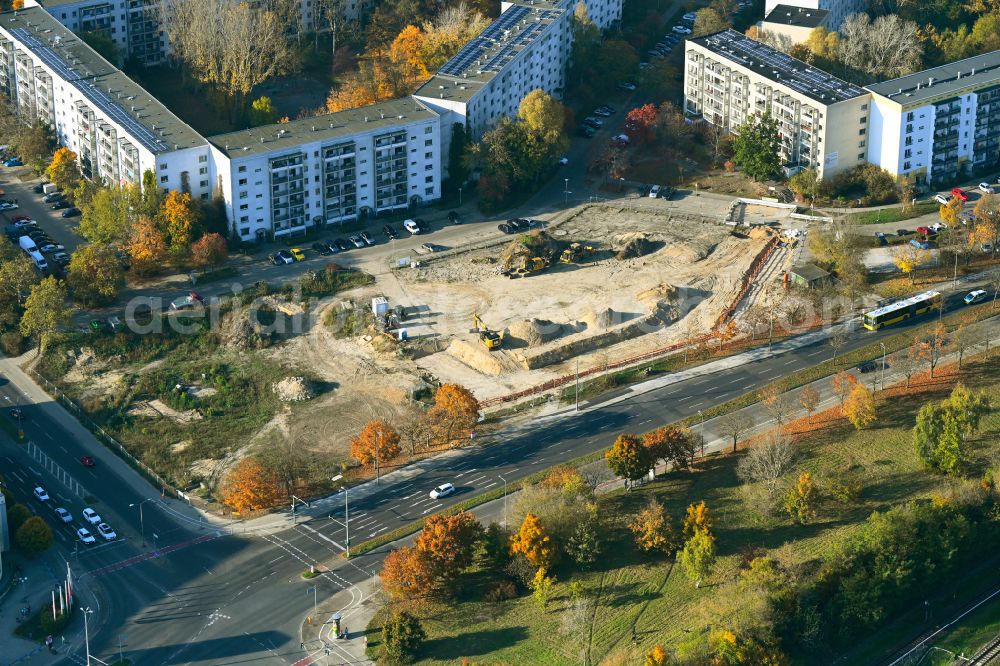 Aerial image Berlin - Residential area construction site with multi-family housing development - new building on Hellersdorfer Strasse Cecilienstrasse - Ehm-Welk-Strasse in the district of Hellersdorf in Berlin, Germany