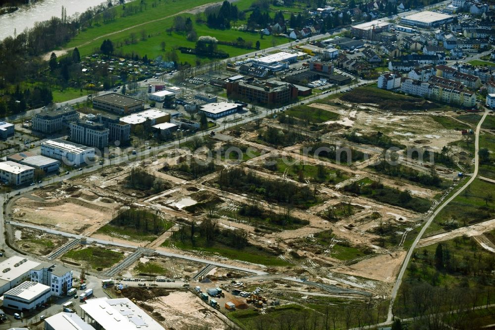 Aschaffenburg from the bird's eye view: Residential construction site with multi-family housing development- on street Ahornweg - Anwandeweg in the district Nilkheim in Aschaffenburg in the state Bavaria, Germany