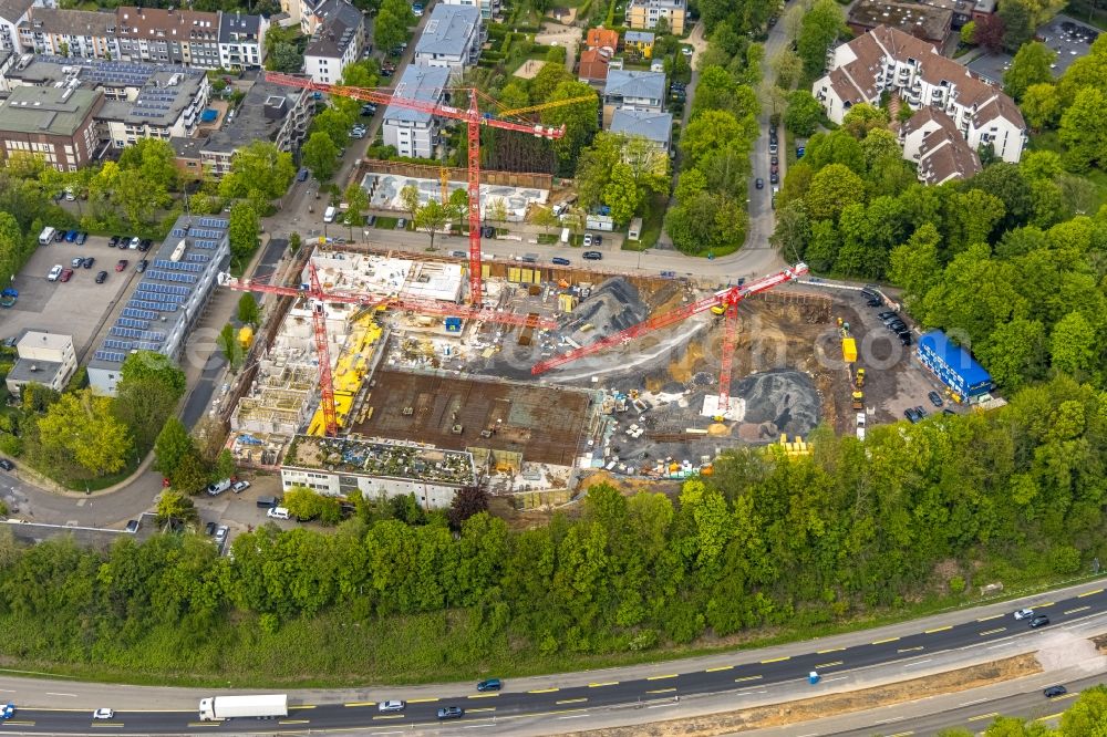 Essen from above - Residential area construction site with multi-family housing estate on the corner of Manfredstrasse - Ursulastrasse in the Ruettenscheid district in Essen in the Ruhr area in the state North Rhine-Westphalia, Germany