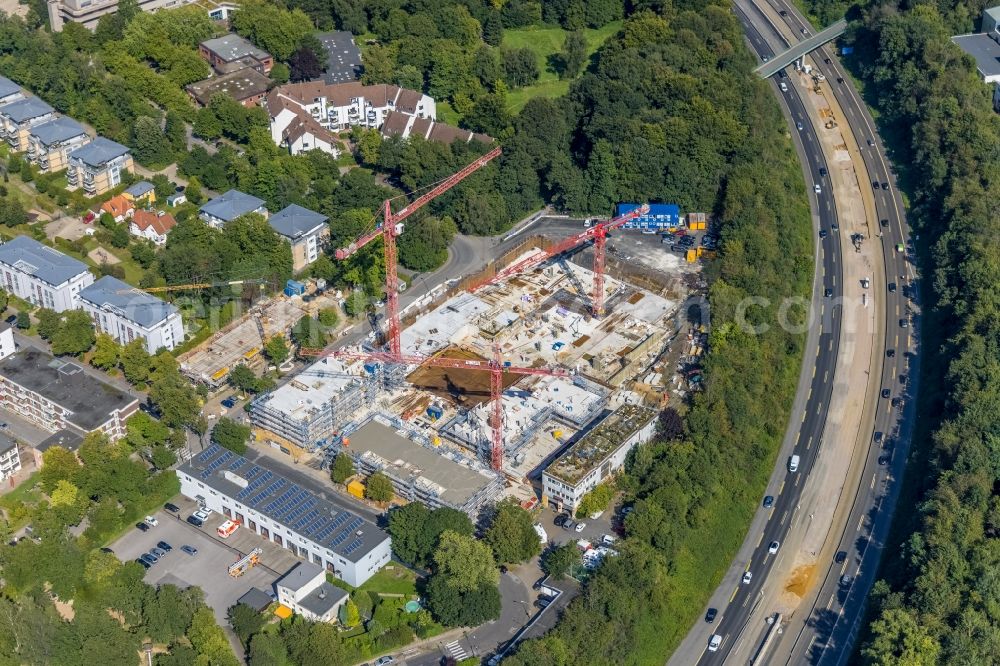 Aerial photograph Essen - Residential area construction site with multi-family housing estate on the corner of Manfredstrasse - Ursulastrasse in the Ruettenscheid district in Essen in the Ruhr area in the state North Rhine-Westphalia, Germany