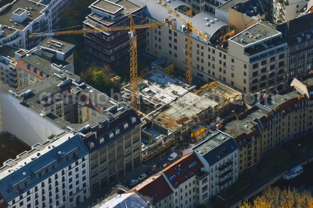 Berlin from above - Residential construction site with multi-family housing development- on the PANDION WALL 18 on Wallstrasse in the district Mitte in Berlin, Germany