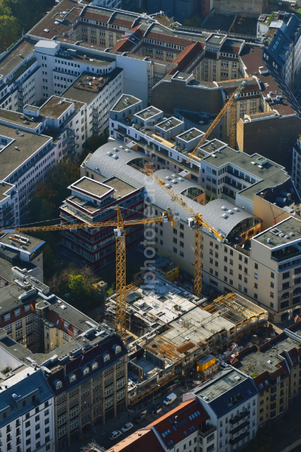 Berlin from the bird's eye view: Residential construction site with multi-family housing development- on the PANDION WALL 18 on Wallstrasse in the district Mitte in Berlin, Germany