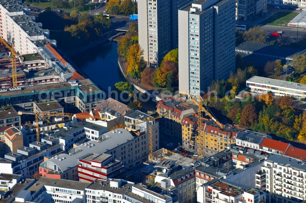 Aerial photograph Berlin - Residential construction site with multi-family housing development- on the PANDION WALL 18 on Wallstrasse in the district Mitte in Berlin, Germany