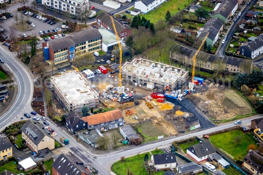 Bergkamen from the bird's eye view: Residential construction site with multi-family housing development- on the Preinstrasse - Jahnstrasse - Sugambrerstrasse in Bergkamen in the state North Rhine-Westphalia, Germany