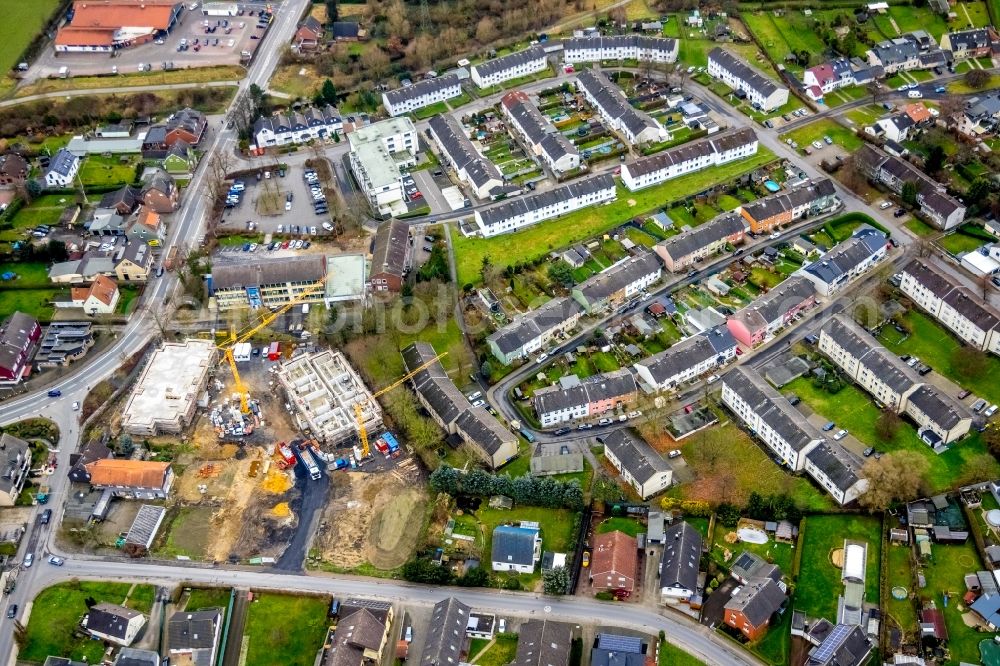 Aerial photograph Bergkamen - Residential construction site with multi-family housing development- on the Preinstrasse - Jahnstrasse - Sugambrerstrasse in Bergkamen in the state North Rhine-Westphalia, Germany