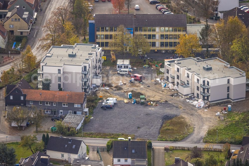 Aerial image Bergkamen - Residential construction site with multi-family housing development- on the Preinstrasse - Jahnstrasse - Sugambrerstrasse in Bergkamen at Ruhrgebiet in the state North Rhine-Westphalia, Germany