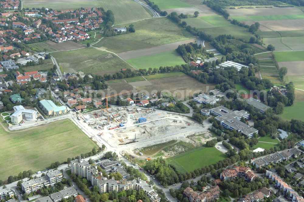 Aerial photograph Garching bei München - Residential construction site with multi-family housing development- Professor-Angermair-Ring corner Muehlfeldweg in Garching bei Muenchen in the state Bavaria, Germany