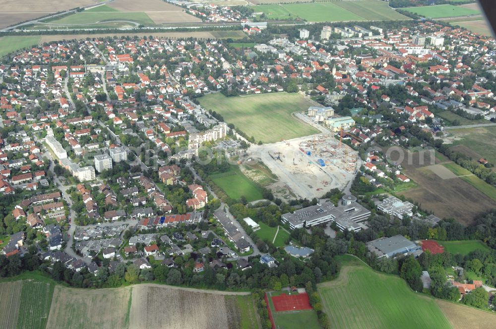 Garching bei München from the bird's eye view: Residential construction site with multi-family housing development- Professor-Angermair-Ring corner Muehlfeldweg in Garching bei Muenchen in the state Bavaria, Germany