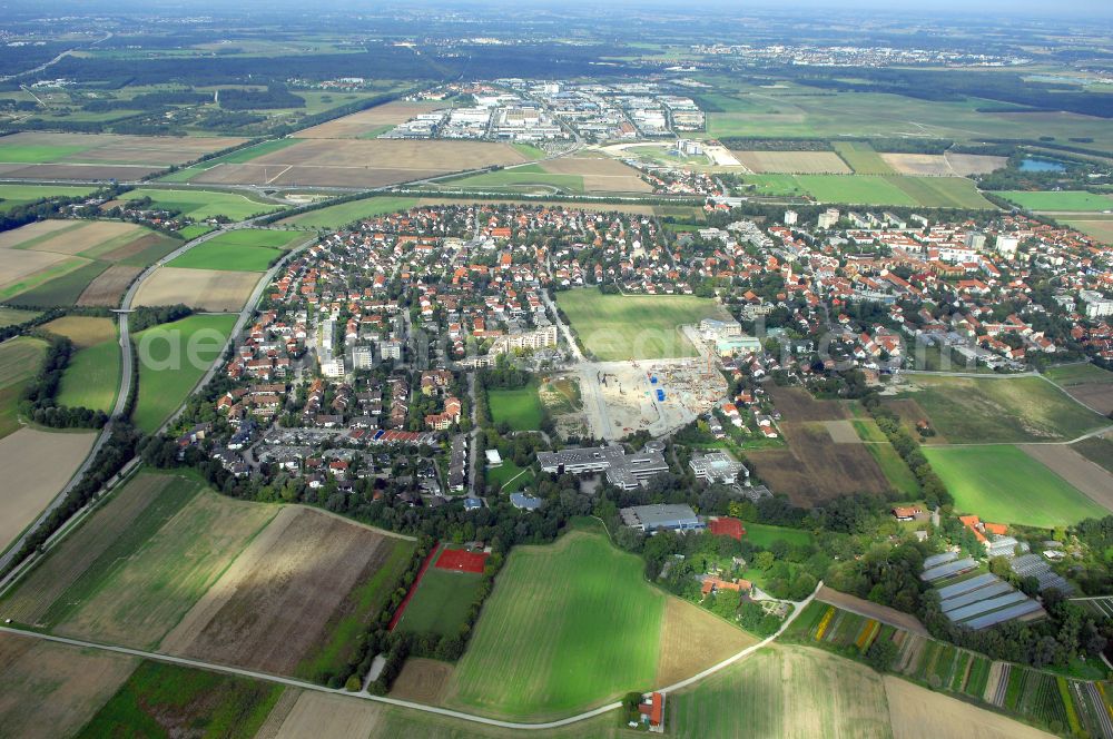 Aerial photograph Garching bei München - Residential construction site with multi-family housing development- Professor-Angermair-Ring corner Muehlfeldweg in Garching bei Muenchen in the state Bavaria, Germany