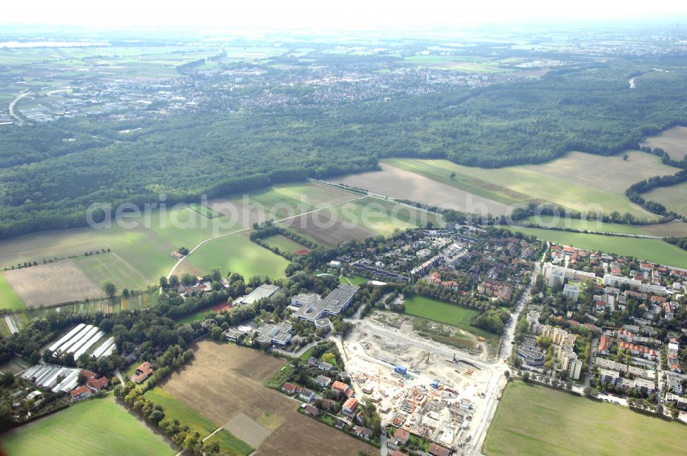 Aerial photograph Garching bei München - Residential construction site with multi-family housing development- Professor-Angermair-Ring corner Muehlfeldweg in Garching bei Muenchen in the state Bavaria, Germany