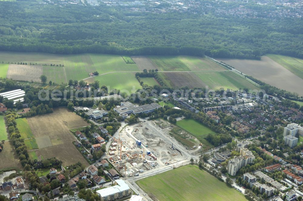 Aerial photograph Garching bei München - Residential construction site with multi-family housing development- Professor-Angermair-Ring corner Muehlfeldweg in Garching bei Muenchen in the state Bavaria, Germany