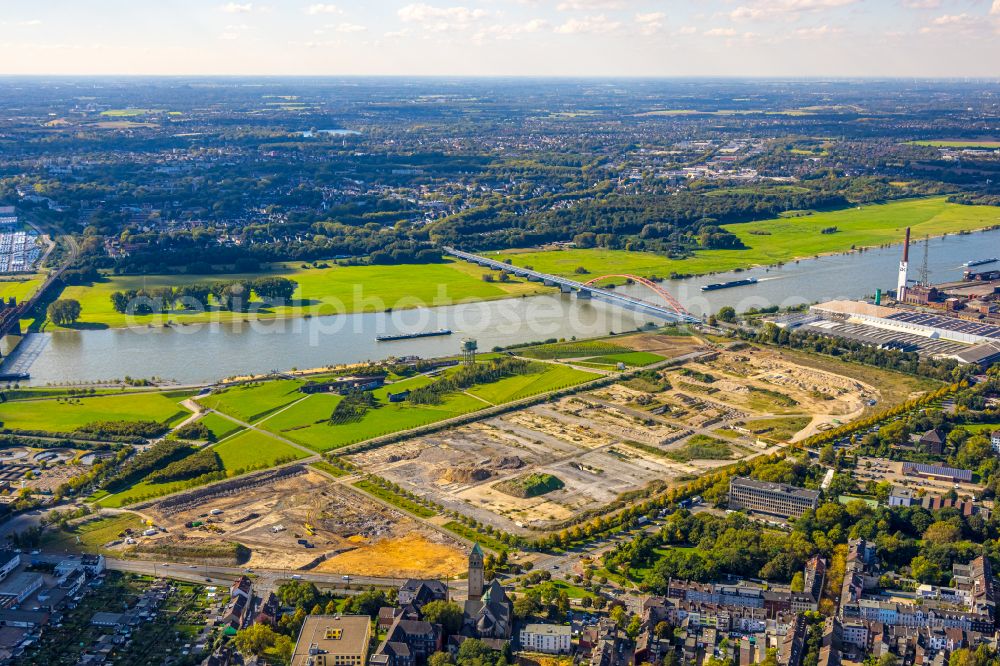 Duisburg from the bird's eye view: Residential construction site with multi-family housing development- RheinOrt on street Woerthstrasse in the district Hochfeld in Duisburg at Ruhrgebiet in the state North Rhine-Westphalia, Germany