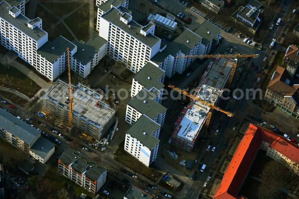 Aerial photograph Berlin - Residential construction site with multi-family housing development- on the Ringstrasse in the prefabricated high-rise housing estate on Rathausstrasse in the district Mariendorf in Berlin, Germany