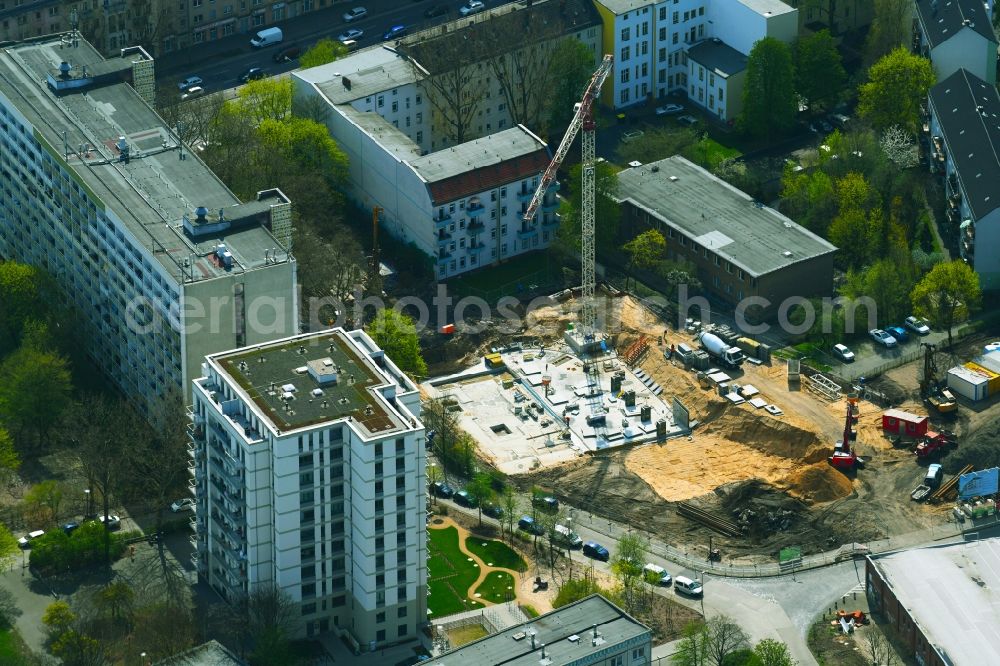 Aerial image Berlin - Residential construction site with multi-family housing development- on the Rosenfelder Ring corner Skandinavische Strasse in the district Lichtenberg in Berlin, Germany