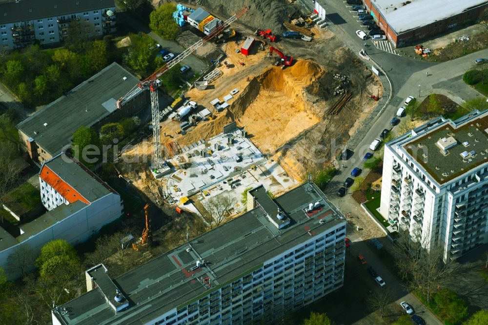 Berlin from above - Residential construction site with multi-family housing development- on the Rosenfelder Ring corner Skandinavische Strasse in the district Lichtenberg in Berlin, Germany