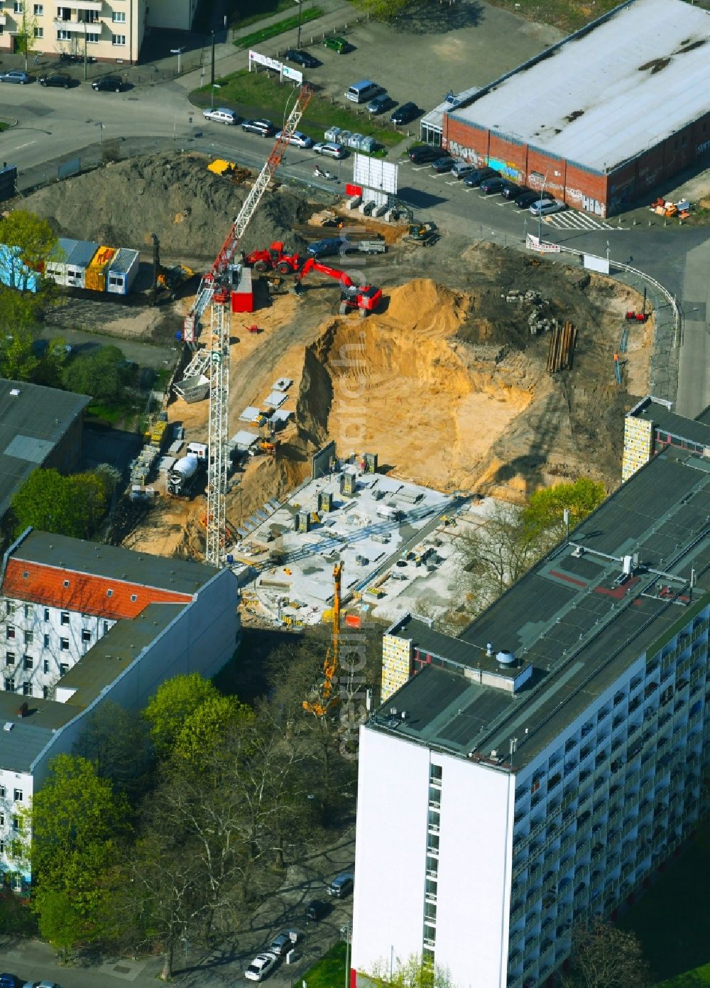 Aerial photograph Berlin - Residential construction site with multi-family housing development- on the Rosenfelder Ring corner Skandinavische Strasse in the district Lichtenberg in Berlin, Germany