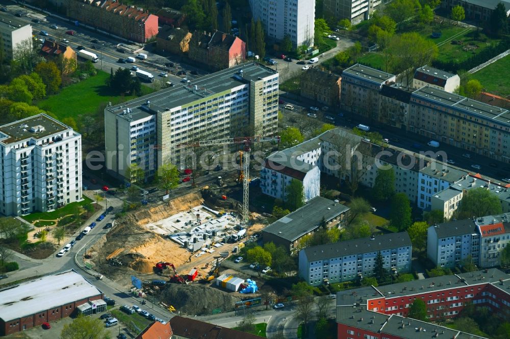 Berlin from the bird's eye view: Residential construction site with multi-family housing development- on the Rosenfelder Ring corner Skandinavische Strasse in the district Lichtenberg in Berlin, Germany