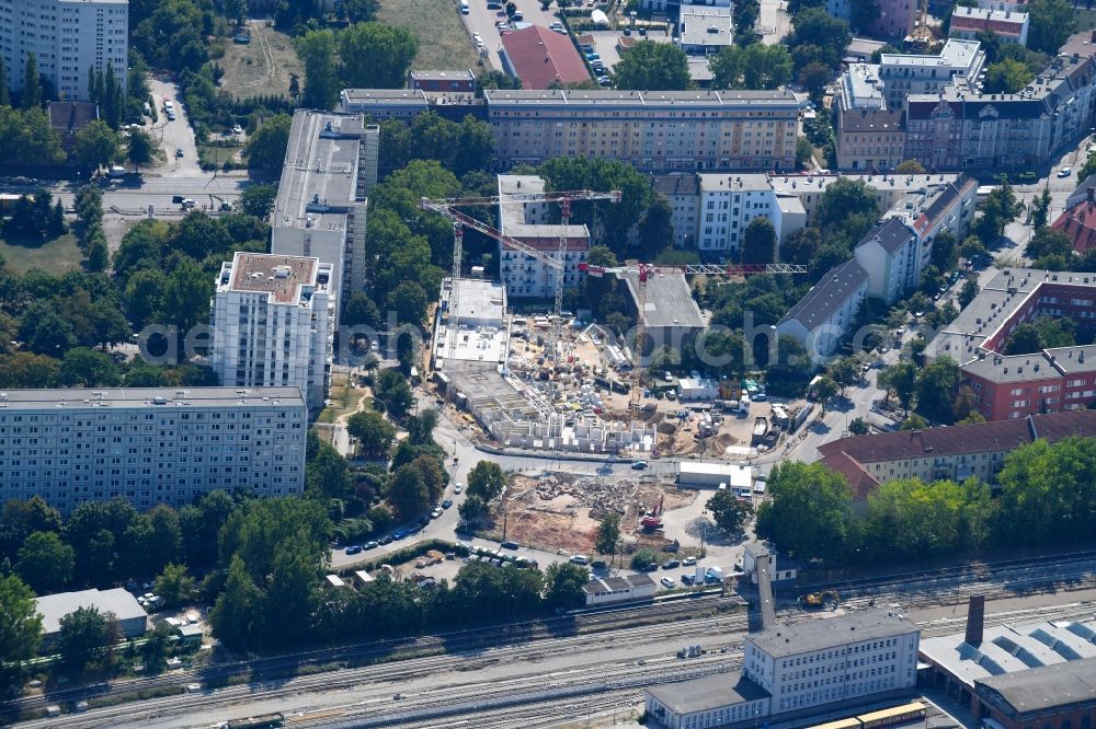 Berlin from above - Residential construction site with multi-family housing development- on the Rosenfelder Ring corner Skandinavische Strasse in the district Lichtenberg in Berlin, Germany