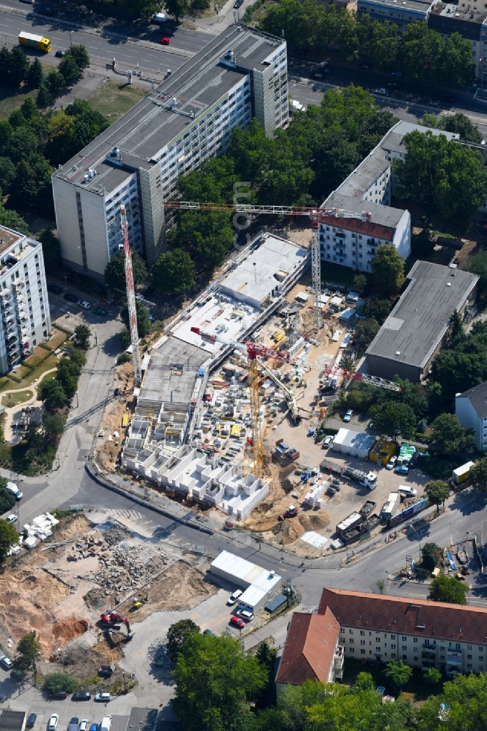 Aerial photograph Berlin - Residential construction site with multi-family housing development- on the Rosenfelder Ring corner Skandinavische Strasse in the district Lichtenberg in Berlin, Germany