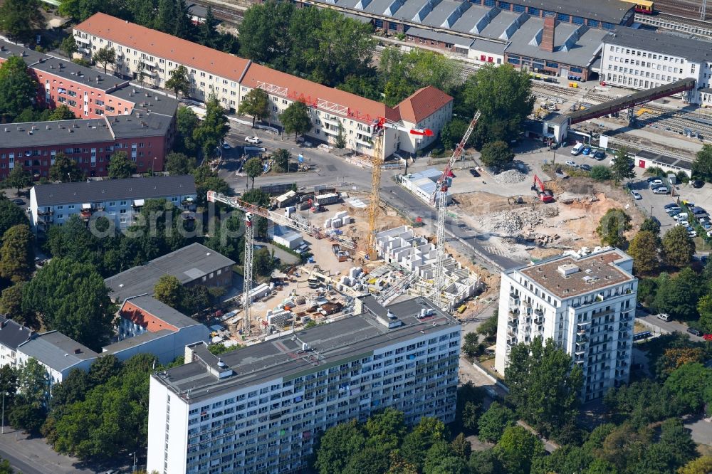 Aerial image Berlin - Residential construction site with multi-family housing development- on the Rosenfelder Ring corner Skandinavische Strasse in the district Lichtenberg in Berlin, Germany