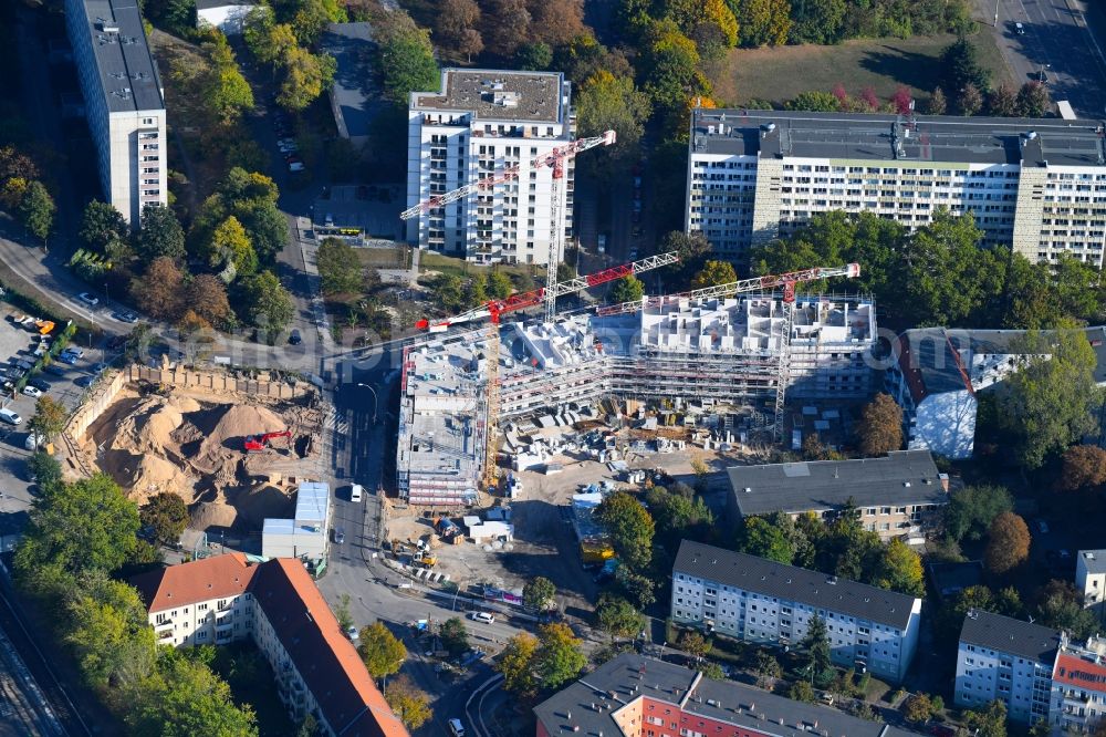 Aerial image Berlin - Residential construction site with multi-family housing development- on the Rosenfelder Ring corner Skandinavische Strasse in the district Lichtenberg in Berlin, Germany