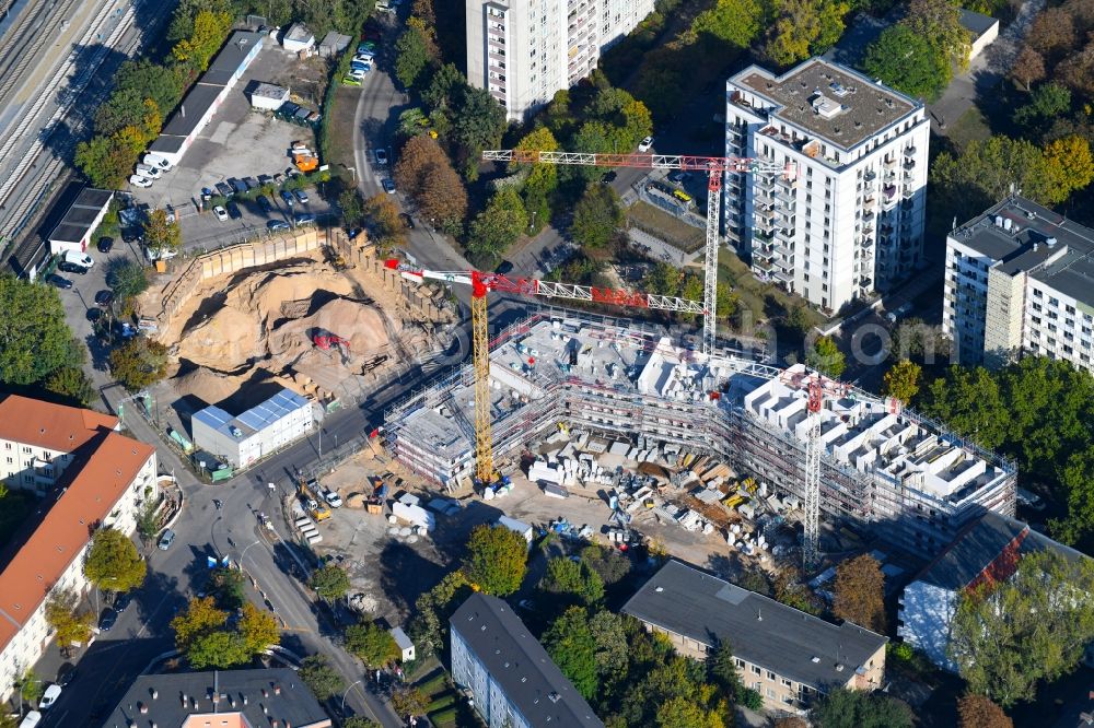 Aerial image Berlin - Residential construction site with multi-family housing development- on the Rosenfelder Ring corner Skandinavische Strasse in the district Lichtenberg in Berlin, Germany