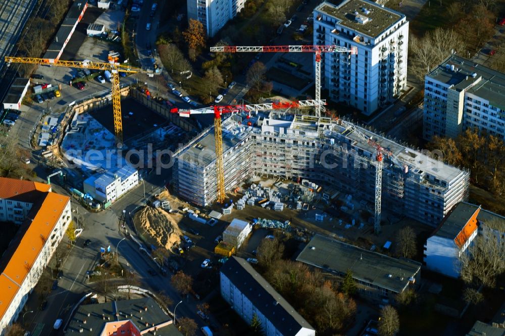 Berlin from the bird's eye view: Residential construction site with multi-family housing development- on the Rosenfelder Ring corner Skandinavische Strasse in the district Lichtenberg in Berlin, Germany