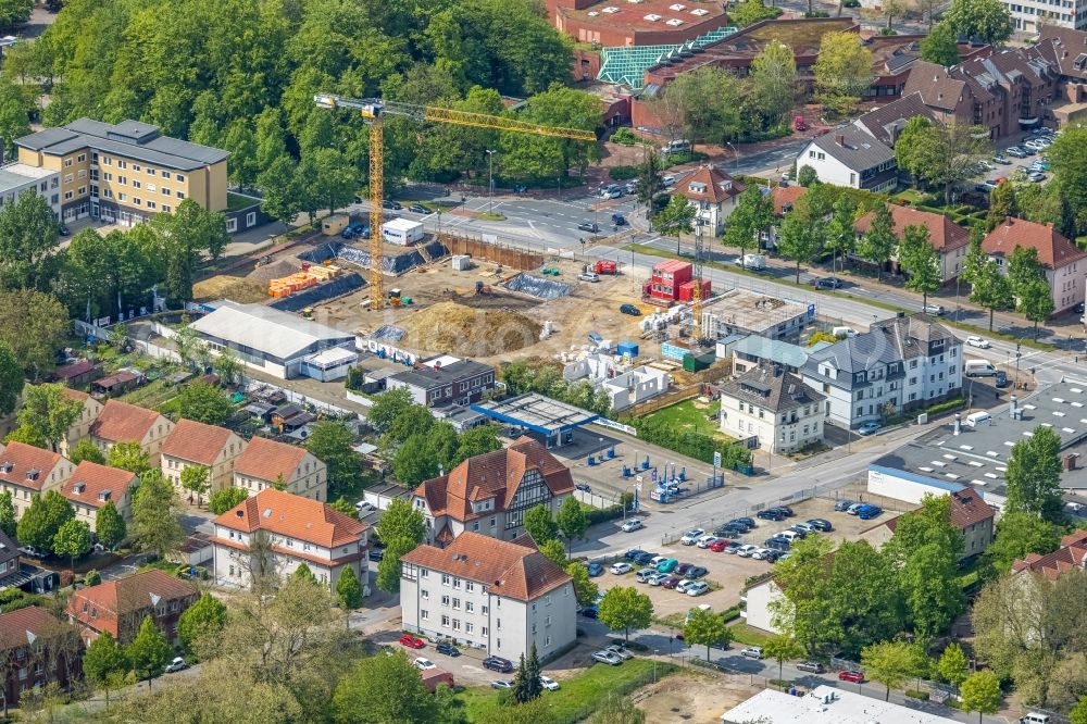 Gladbeck from above - Residential construction site with multi-family housing development- and retirement home of the project SCHOeNES LEBEN Gladbeck on Wilhelmstrasse in Gladbeck at Ruhrgebiet in the state North Rhine-Westphalia, Germany