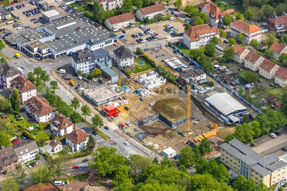 Aerial image Gladbeck - Residential construction site with multi-family housing development- and retirement home of the project SCHOeNES LEBEN Gladbeck on Wilhelmstrasse in Gladbeck at Ruhrgebiet in the state North Rhine-Westphalia, Germany