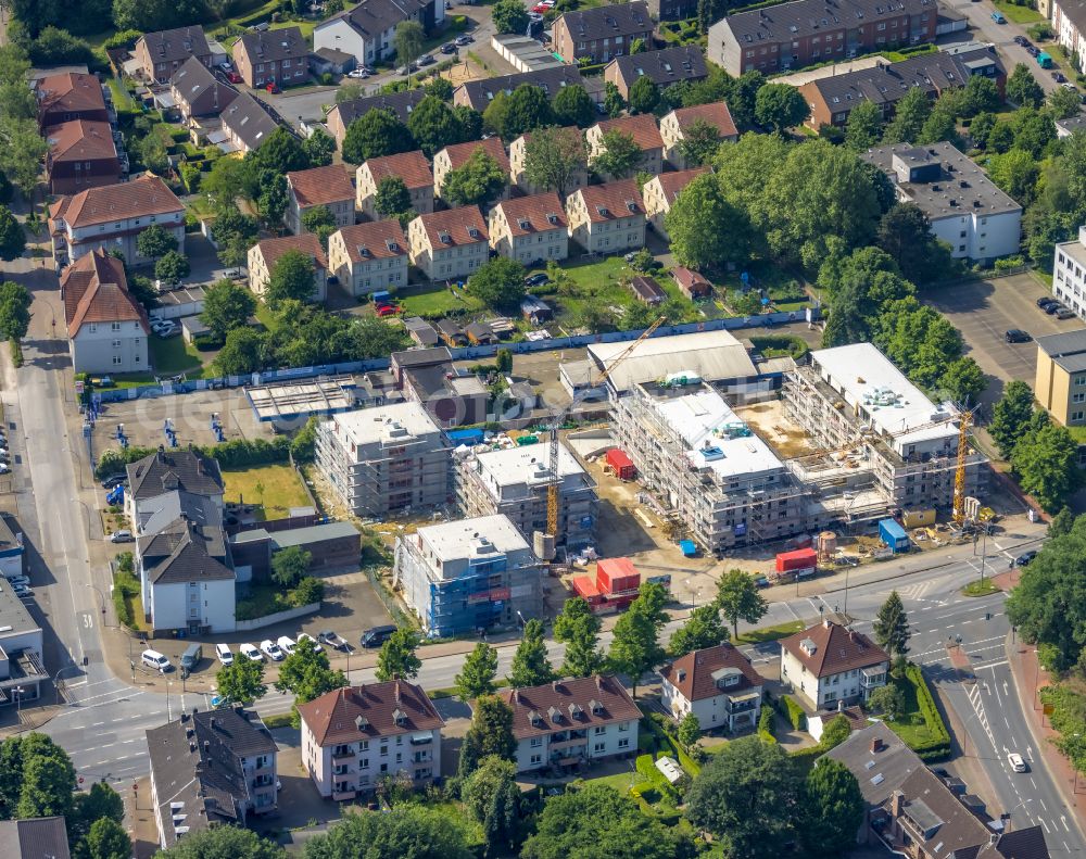 Gladbeck from above - Residential construction site with multi-family housing development- and retirement home of the project SCHOeNES LEBEN Gladbeck on Wilhelmstrasse in Gladbeck at Ruhrgebiet in the state North Rhine-Westphalia, Germany