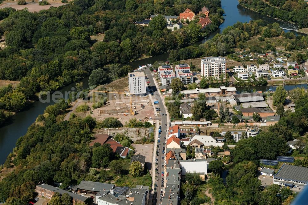 Aerial photograph Halle (Saale) - Residential construction site with multi-family housing development- on the Sophienhafen in Halle (Saale) in the state Saxony-Anhalt, Germany