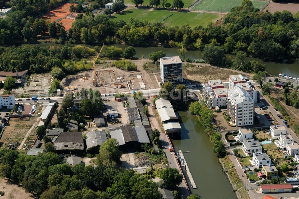 Aerial image Halle (Saale) - Residential construction site with multi-family housing development- on the Sophienhafen in Halle (Saale) in the state Saxony-Anhalt, Germany