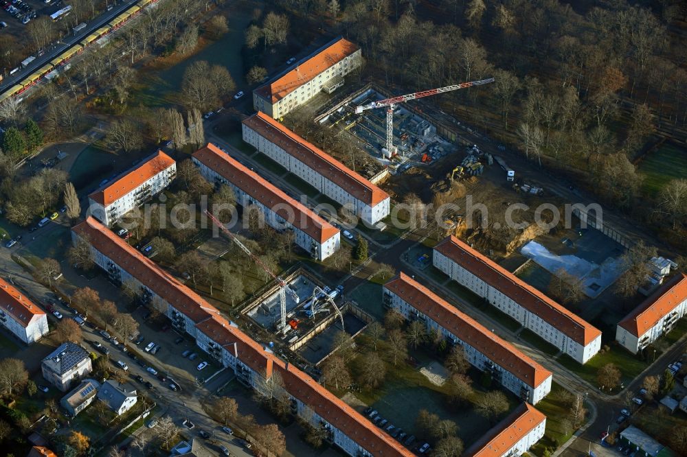 Aerial image Berlin - Residential construction site with multi-family housing development- at Wildrosenweg in the district Biesdorf in Berlin, Germany