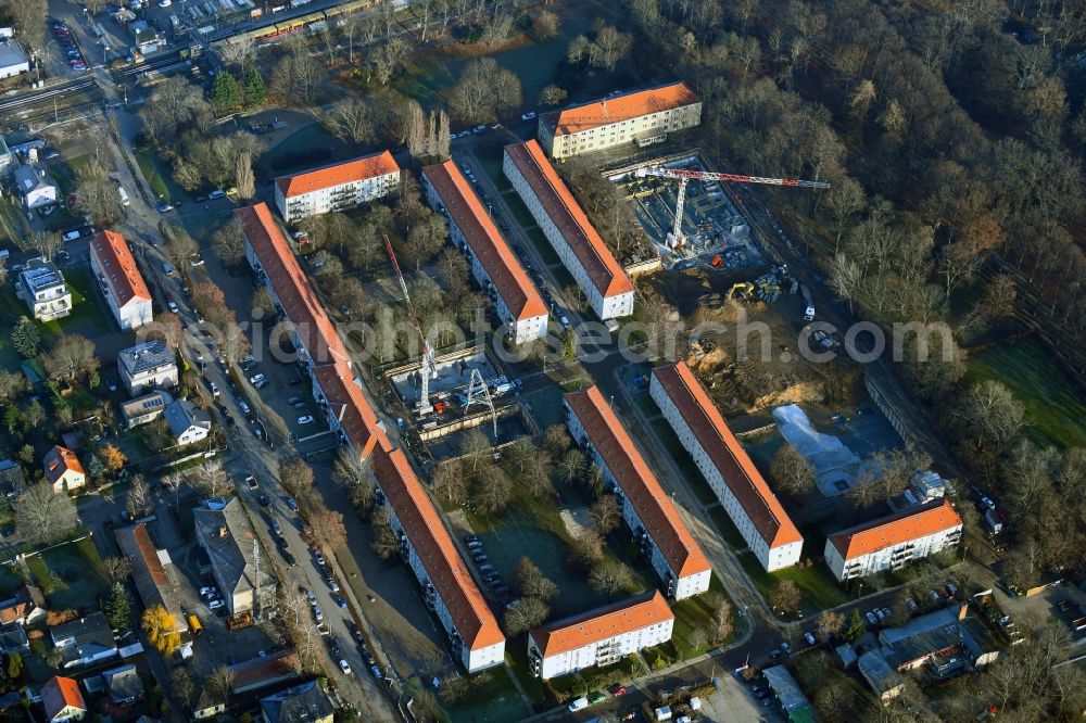 Aerial photograph Berlin - Residential construction site with multi-family housing development- at Wildrosenweg in the district Biesdorf in Berlin, Germany