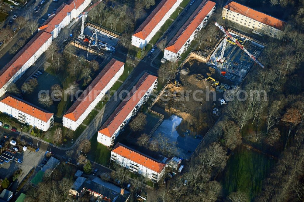 Aerial image Berlin - Residential construction site with multi-family housing development- at Wildrosenweg in the district Biesdorf in Berlin, Germany