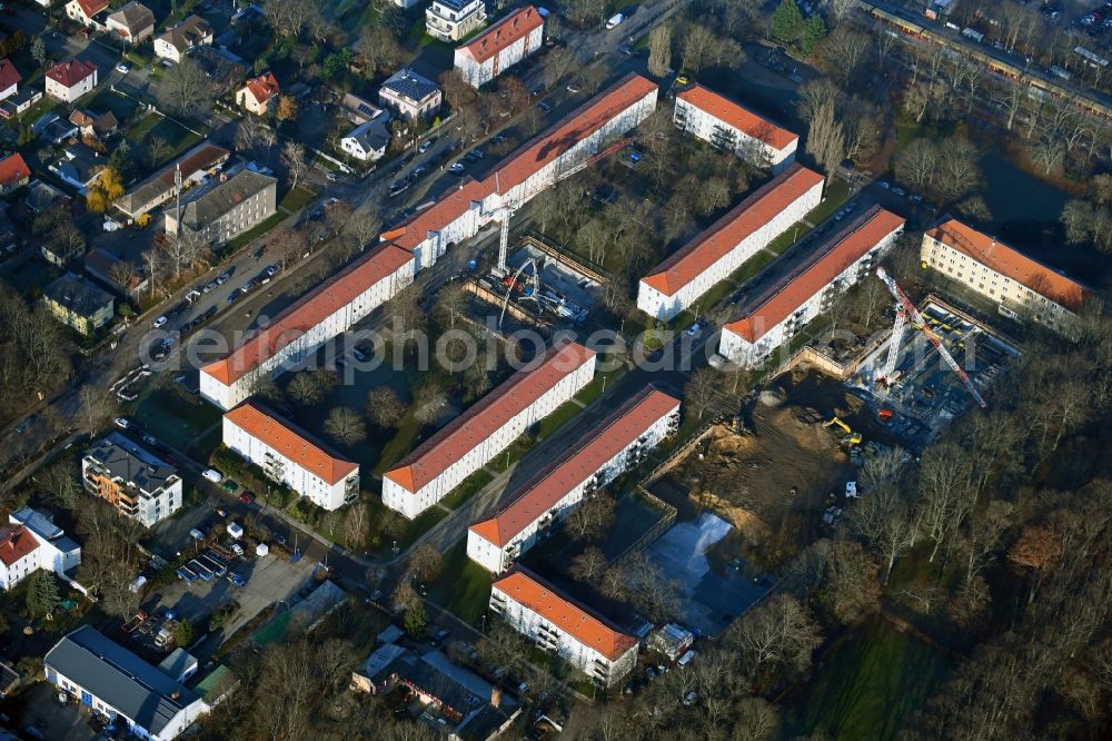 Aerial photograph Berlin - Residential construction site with multi-family housing development- at Wildrosenweg in the district Biesdorf in Berlin, Germany