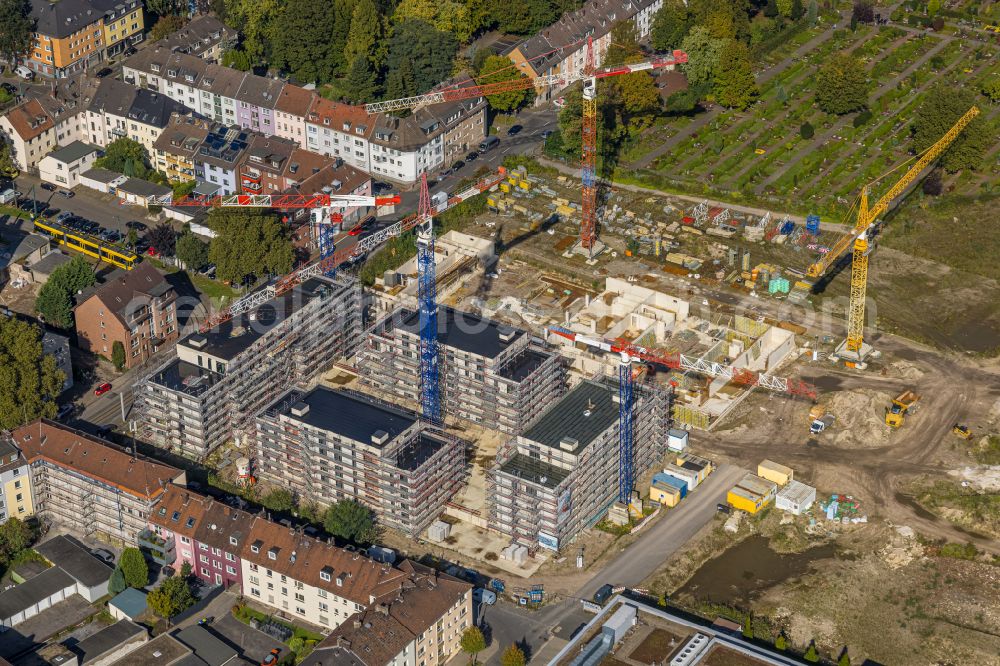 Aerial photograph Essen - Residential construction site with multi-family housing development Wohnen on Krupp-Park next to the Quartier West shopping center on Husmannshofstrasse - Dickmannstrasse - Altendorfer Strasse in Essen at Ruhrgebiet in the state North Rhine-Westphalia, Germany