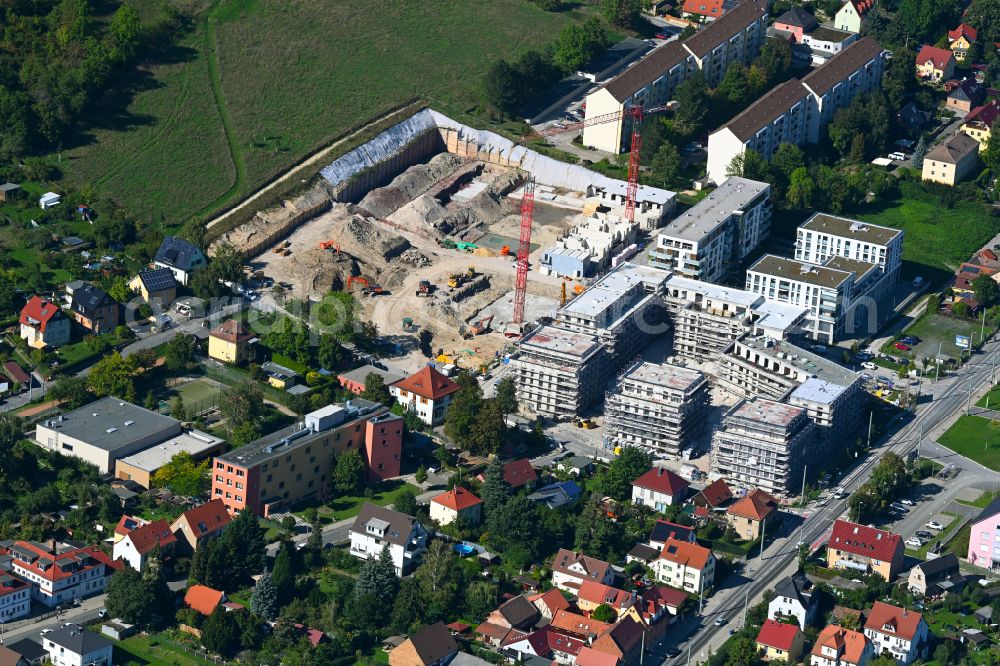 Aerial photograph Jena - Residential construction site with multi-family housing development- Wohnen on Moenchsberg on street Maria-Pawlowna-Strasse in the district Zwaetzen in Jena in the state Thuringia, Germany