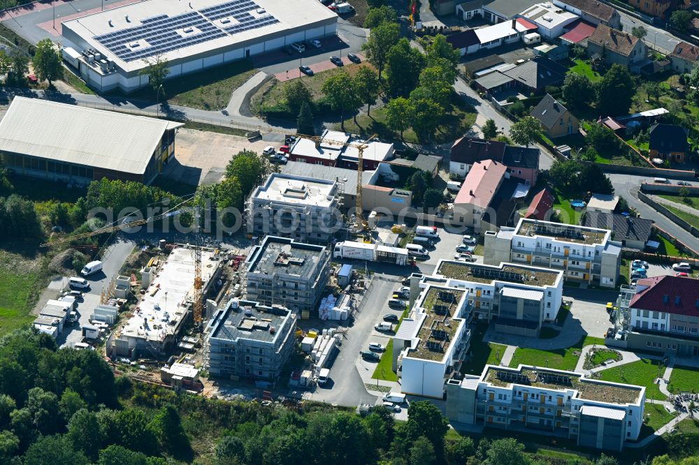 Aerial image Radeburg - Residential construction site with multi-family housing development- Am Hofwall in Radeburg in the state Saxony, Germany